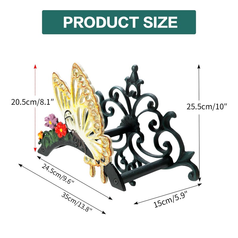 Sungmor Cast Iron Garden Hose Holder, Heavy Duty Wall Mounted Hose Hanger, Decorative Butterfly Water pipe Organizer, Hose Reel Rack for Outside, Garden Yard Decor - Image 5